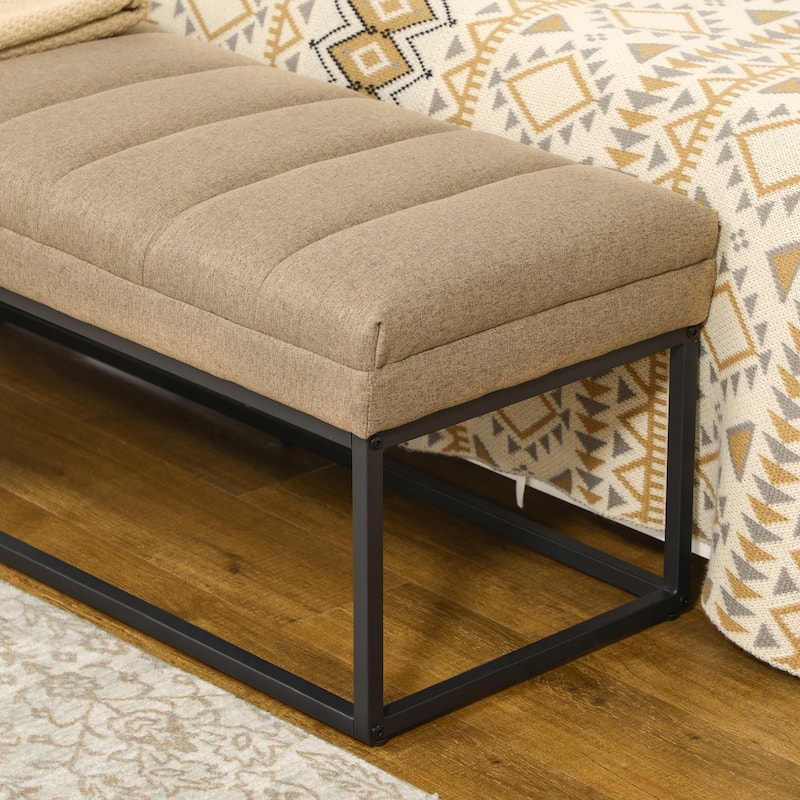 HOMCOM 47.25" End of Bed Bench with Channel Tufted Design, Upholstered Ottoman Bench with Steel Legs for Bedroom, Brown