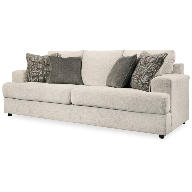 Tren 3 Seater 96 Inch Sofa with 4 Jacquard Throw Pillows | Wide Track Arms | Textured Beige Chenille