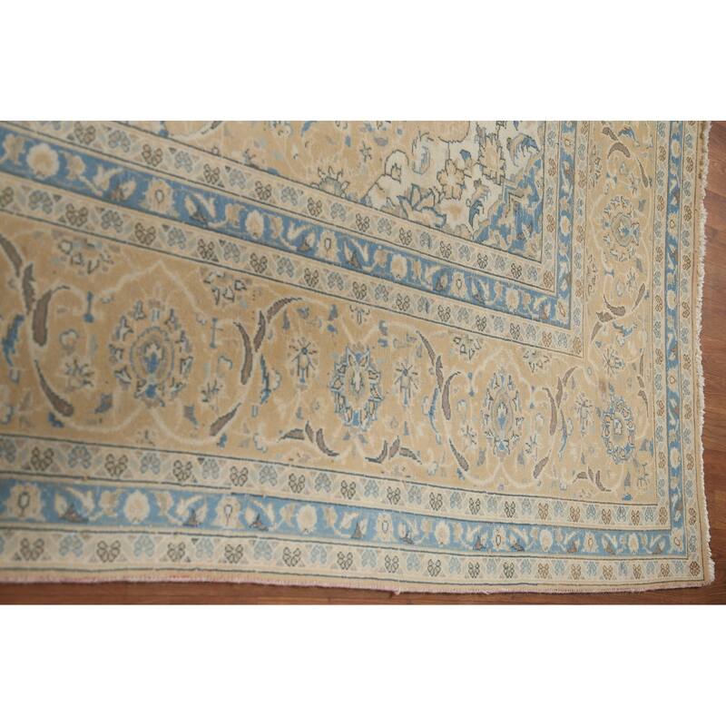 Hand Knotted Oriental 100% Wool Carpet Traditional Floral Peach Mashad Area Rug - 13' 1'' X 9' 11''