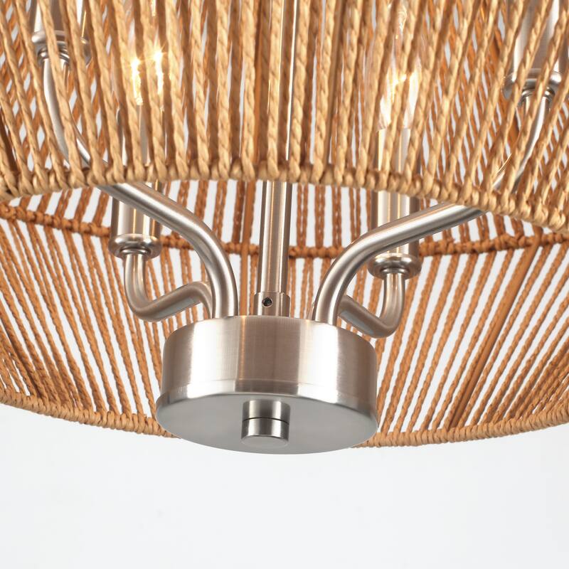 4-Light Dimmable Pendant Light, Paper Rattan Lampshade Candle Chandelier for Living Room with no bulbs included