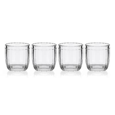 Fitz and Floyd Set of 4 14-oz Beaded Double Old-Fashioned Glasses - 10-oz