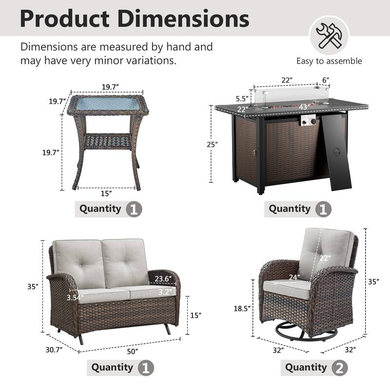 Gymojoy Outdoor Fire Pit Conversation Set, Loveseat Glider Sofa & Chairs - Patio Furniture Set