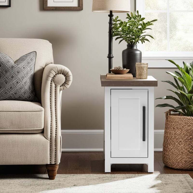 Bridgevine Home Modern Farmhouse 14 inch Chairside Table, No Assembly Required, Two-Tone Finish - Jasmine Whitewash and Barnwood - Wood