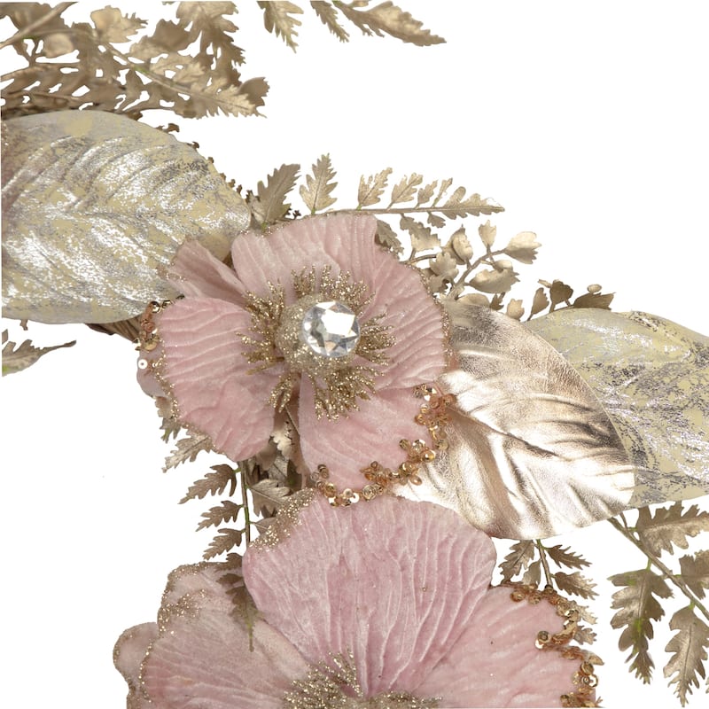 Poppy and Fern Artificial Christmas Garland - 5' x 10" - Champagne Gold and Pink - 5' x 10"