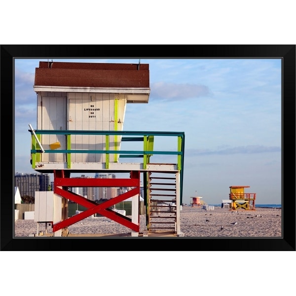 "USA, Florida, Miami Beach, Lifeguard hut" Black Framed Print