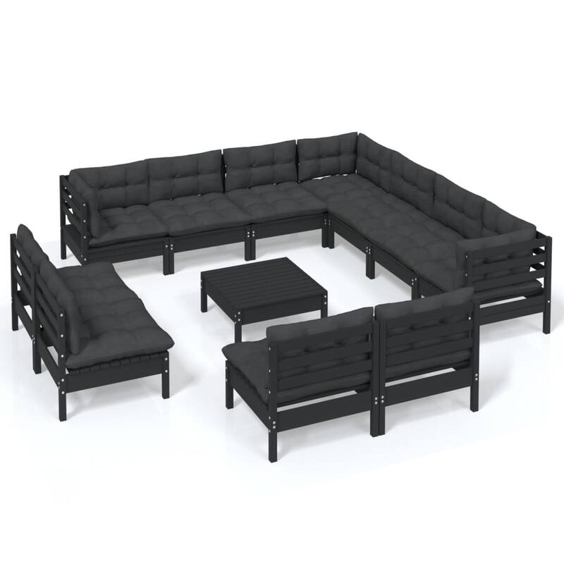 vidaXL 12 Piece Patio Lounge Set with multi colors Cushions Solid Pinewood - 25" x 25" x 24.6"