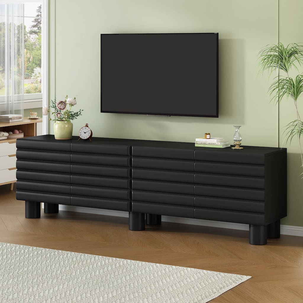 Roomfitters Wavy Door TV Cabinet, Stylish Media Console with Adjustable Shelves and Cylindrical Legs, TV Stand for TVs Up to 75"