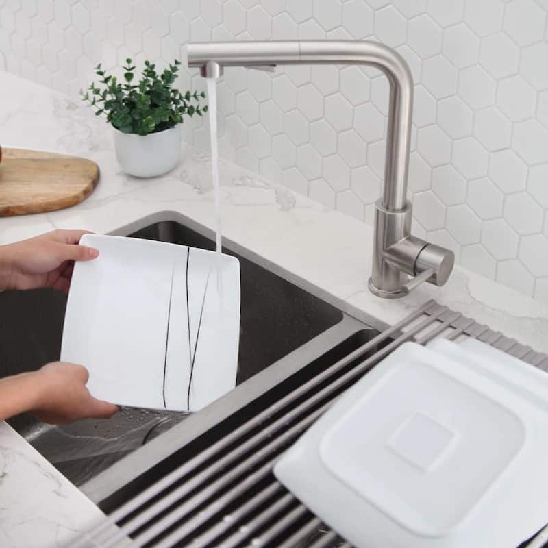 STYLISH Kitchen Sink Faucet Single Handle Pull Down Dual Mode in Stainless Steel - Faucet Height: 12 5/8" | Spout Height: 11" - Brushed Stainless Steel