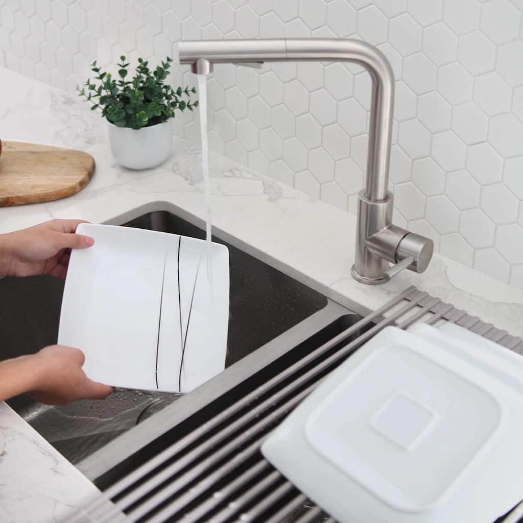 STYLISH Kitchen Sink Faucet Single Handle Pull Down Dual Mode in Stainless Steel - Faucet Height: 12 5/8" | Spout Height: 11"