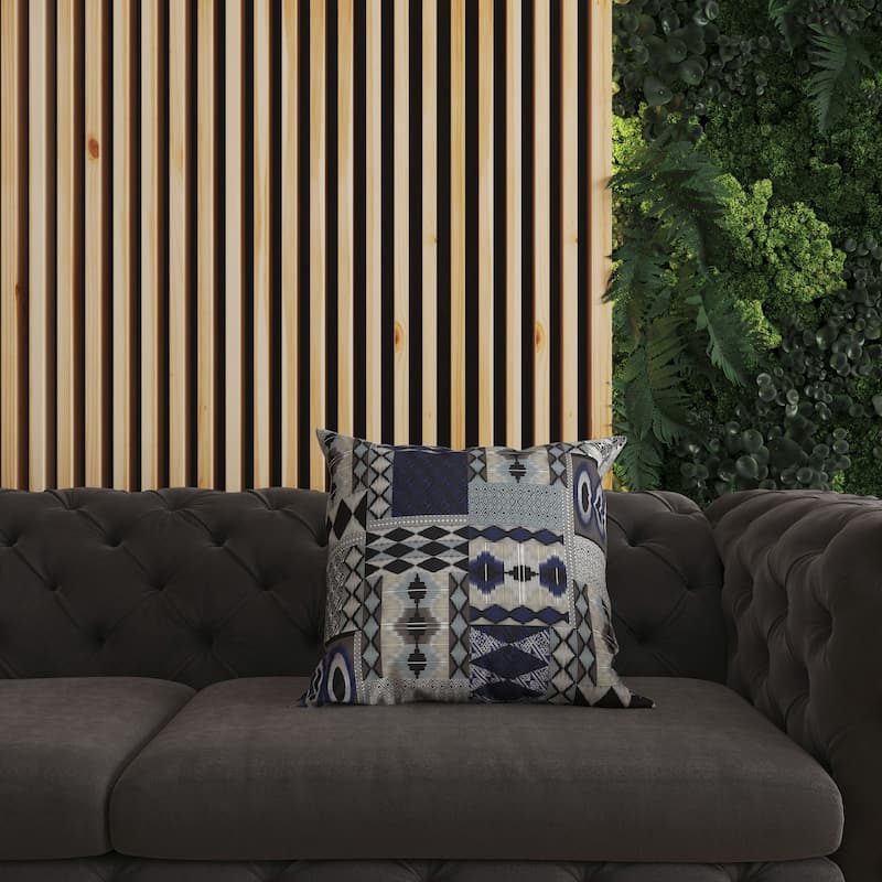 Blue And Granite Patched Perfection Indoor/Outdoor Throw Pillow Zipper