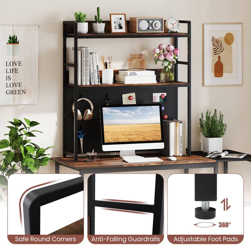 Gymax 2-Tier Countertop Desktop Bookshelf w/ Metal Pegboard 2
