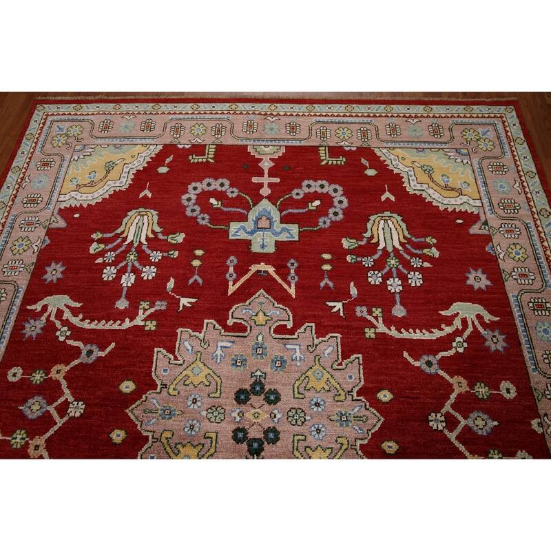 Vegetable Dye Oushak Turkish Rug Hand-knotted Wool Carpet - 6'5"x 8'3"