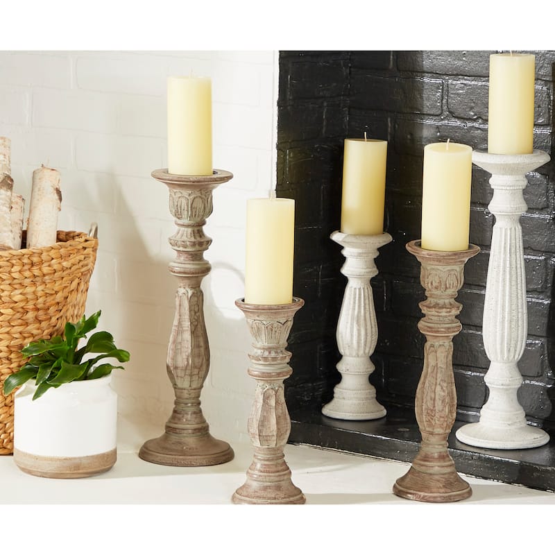 Mango Wood Candle Holder - Set of 3 Brown - Roche River Decor - 6"W x 6"L x 18"H