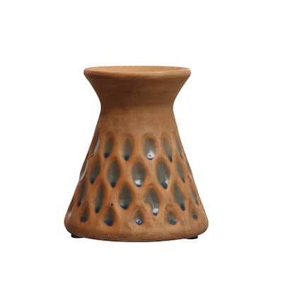 Debossed Terra-cotta Pillar Candle Holder - 5.8"L x 5.8"W x 6.5"H