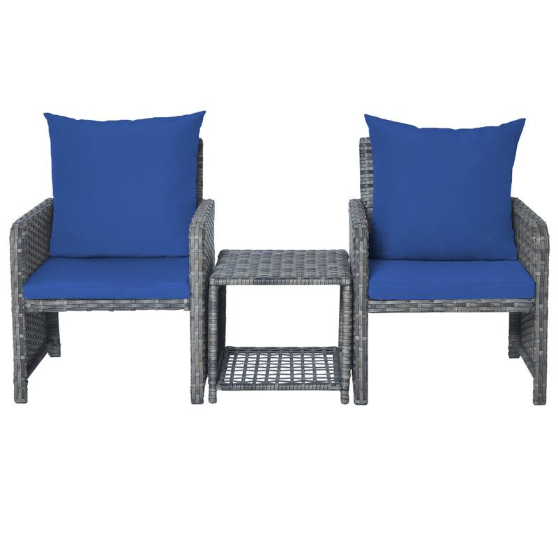 5 Pieces Patio Conversation Set with Cushions Coffee Table and 2 Ottomans