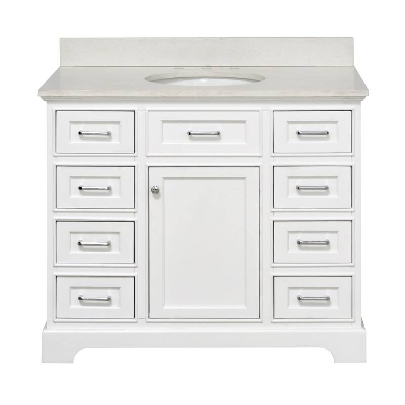 KitchenBathCollection Aria 42" Bathroom Vanity with Quartz Top