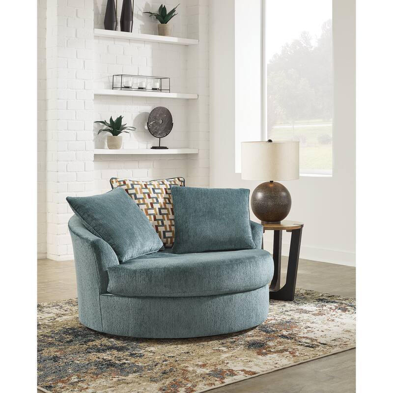 Signature Design by Ashley Laylabrook Oversized Swivel Accent Chair - 56" W x 55" D x 35" H - Teal