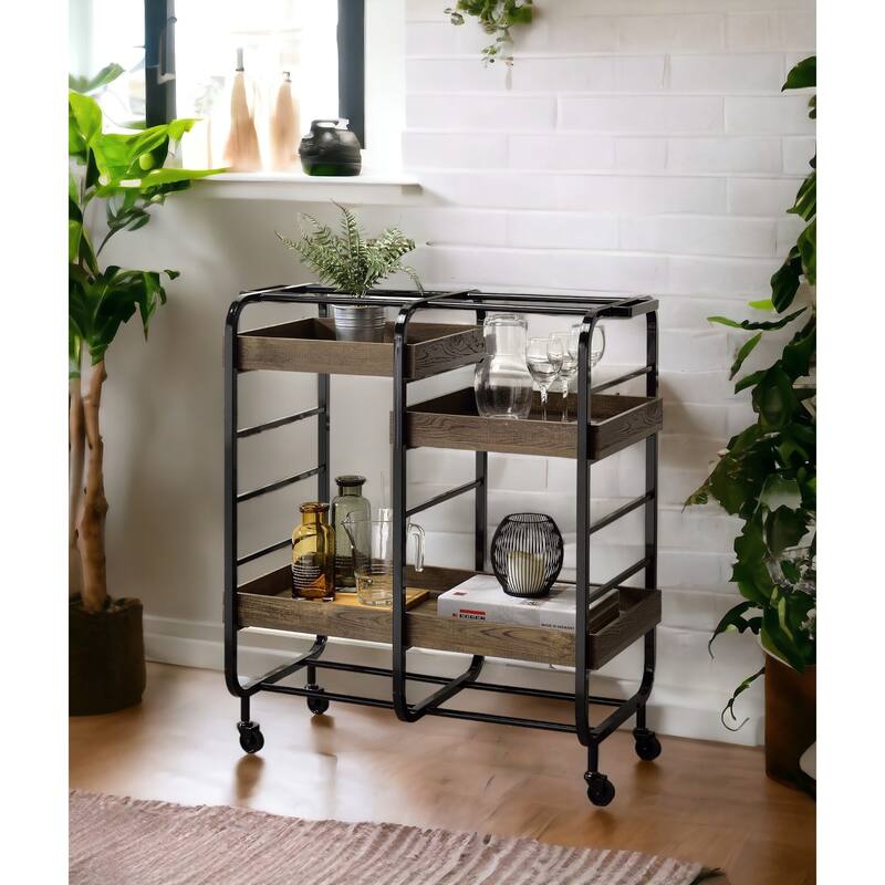 Vorrik Black & Walnut Finish Serving cart - Black,Walnut Brown