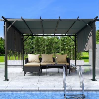9.5 x 12 Ft Outdoor Pergola Patio Gazebo,Retractable Shade Canopy,Steel Frame Grape Gazebo,Sunshelter Pergola for Garden
