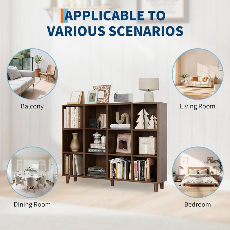 12 Cube Bookcase, Open Bookshelf Storage Organizer for Home Office Living Room Bedroom