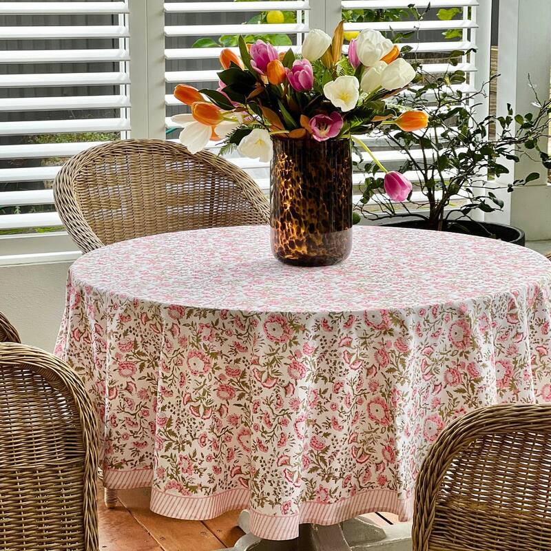Round tablecloth- Pink and green floral Beatrice
