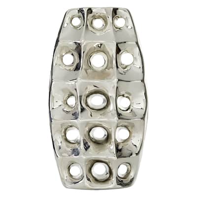 Ceramic Vase with Cut Out Designs - Silver - Roche River Decor - 4"W x 8"L x 14"H