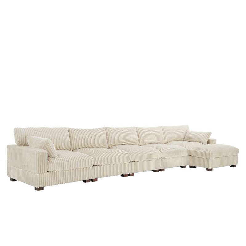 Cloud-Like Flannel Fabric Modular Sectional Sofa with Ottoman