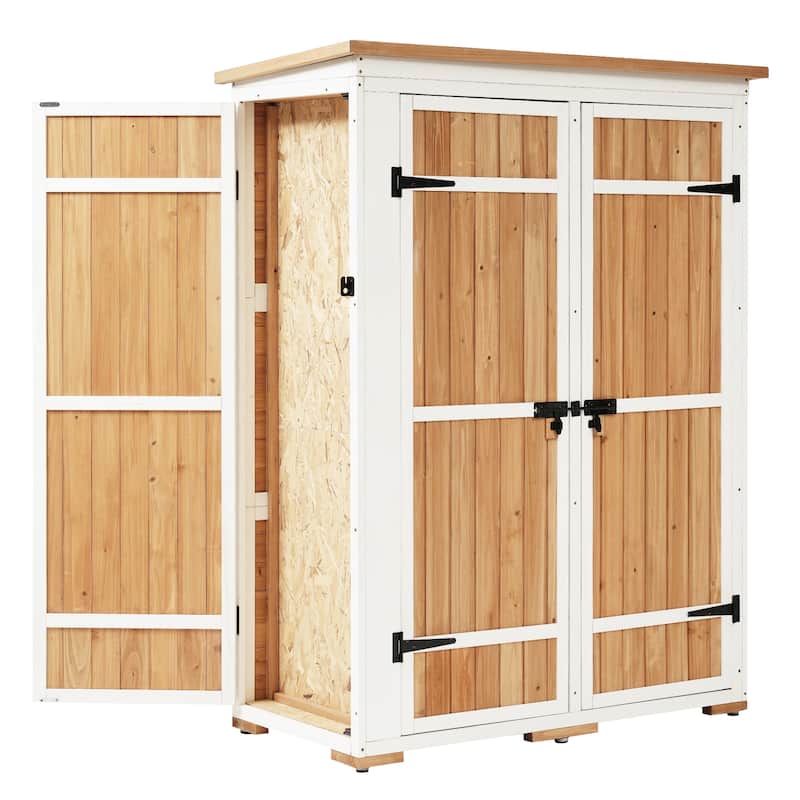 Outdoor Wood Storage Shed, Tool Cabinet,Waterproof Roof, 4 Lock Doors - 48.6X25.2X65.7 inch(LXWXH)
