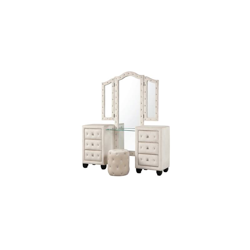 Encore King / Queen 4PC / 5PCS Vanity Bedroom Set in Beige / Black / Gray