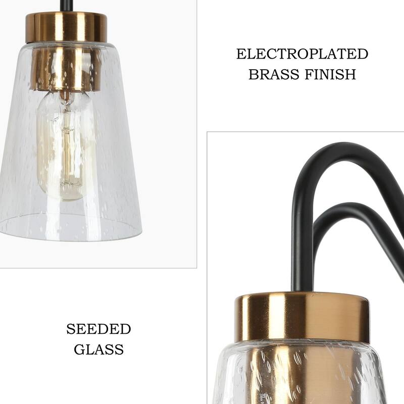 Modern Black Gold Bathroom Vanity Light Wall Sconces with Seeded Glass