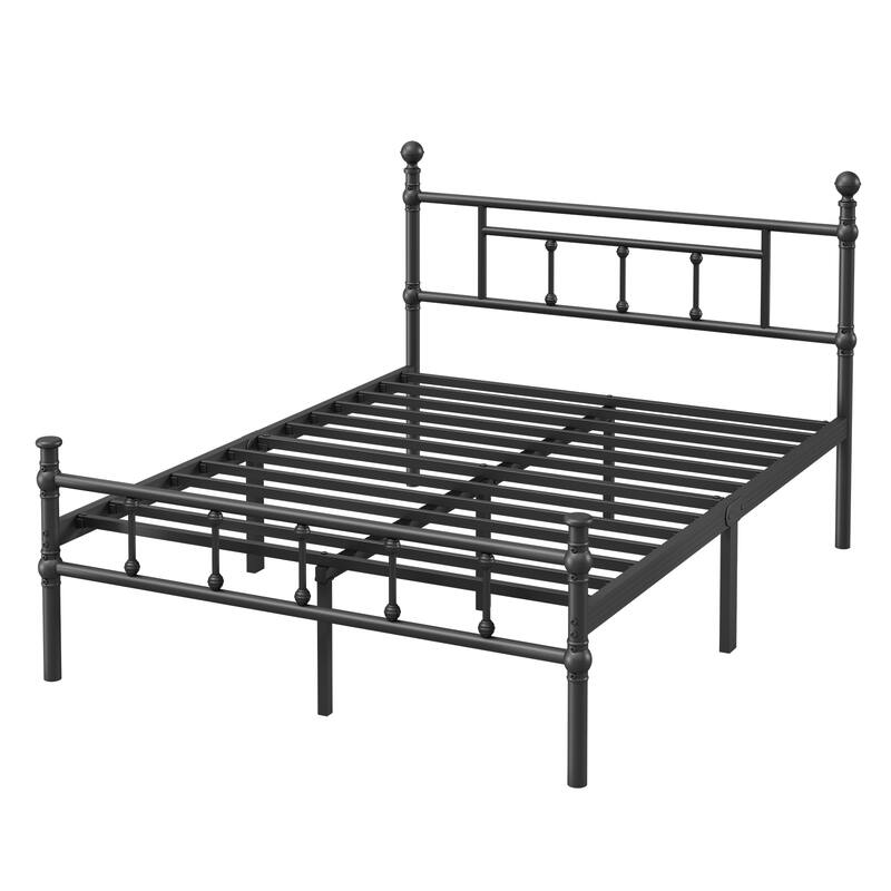 Black Metal Bed Frame with Headboard and Underbed Storage, Easy Assembly