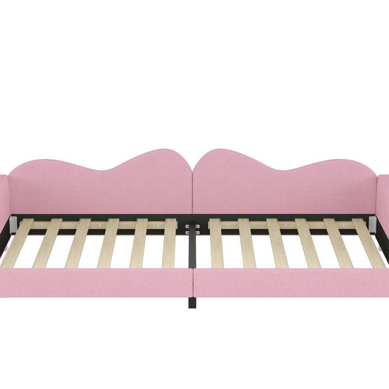 Upholstered Daybed with Cloud-Shaped Backrest, Twin/Full Size Sherpa Fabric Daybed Frame Sofa Bed with Support Legs for Kids