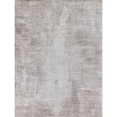 EXQUISITE RUGS Stone Wash Gazni Hand-loomed Wool/Bamboo Silk Silver/Taupe Area Rug.