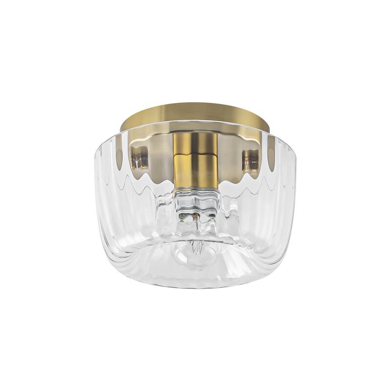 1-Light 6.3" Modern Glam Dome Clear Striped Glass Shade Flush Mount Ceiling Light/Wall Sconce for Hallways, Porch, Bedroom