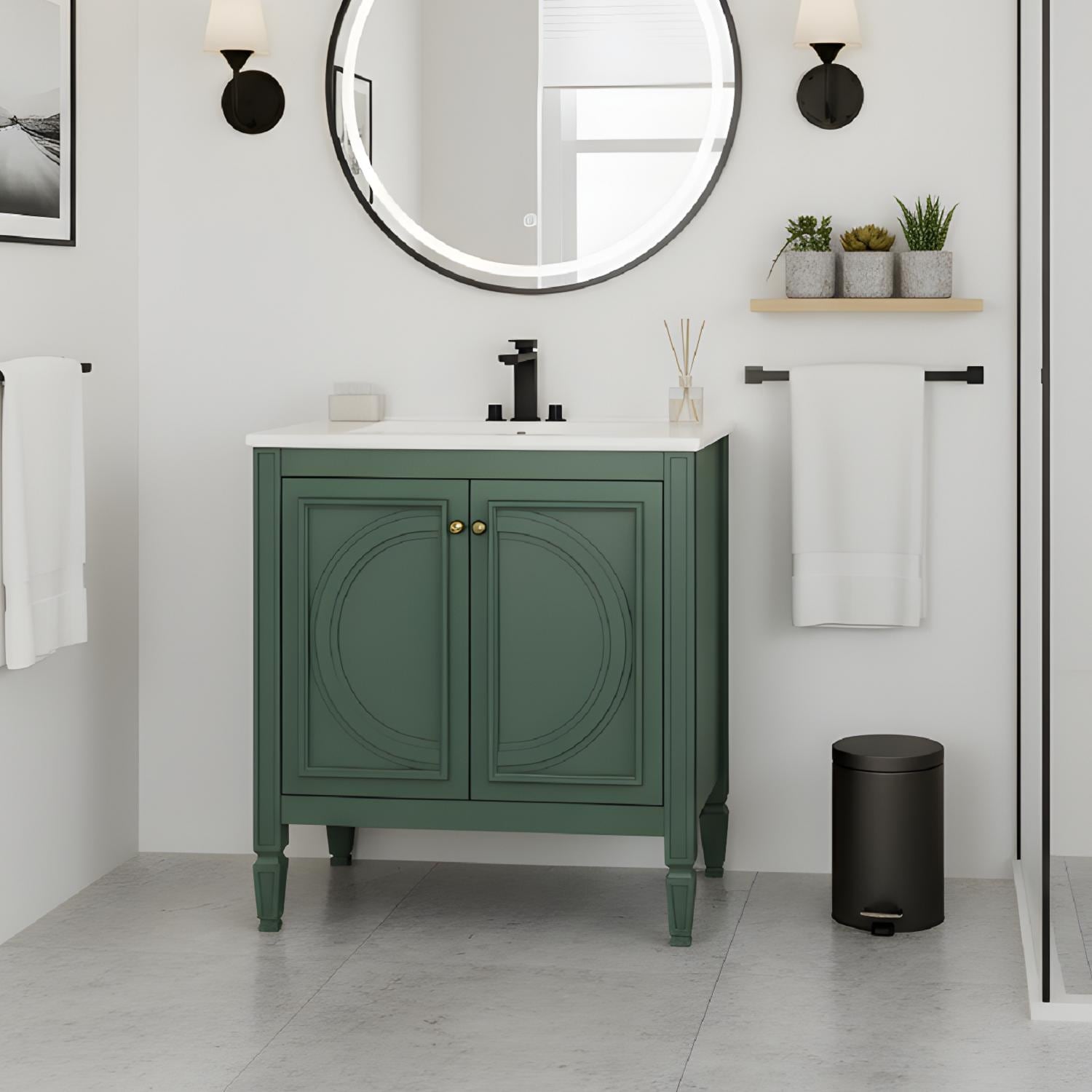 30" Bathroom Vanity with Sink, Two Doors with Shelf, Soft Close Door Hinges