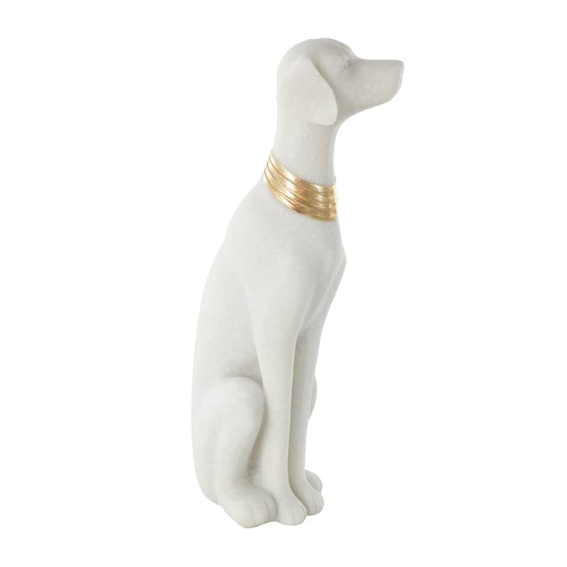 Cream Polystone Sitting Dog Decorative Sculpture with Gold Collar