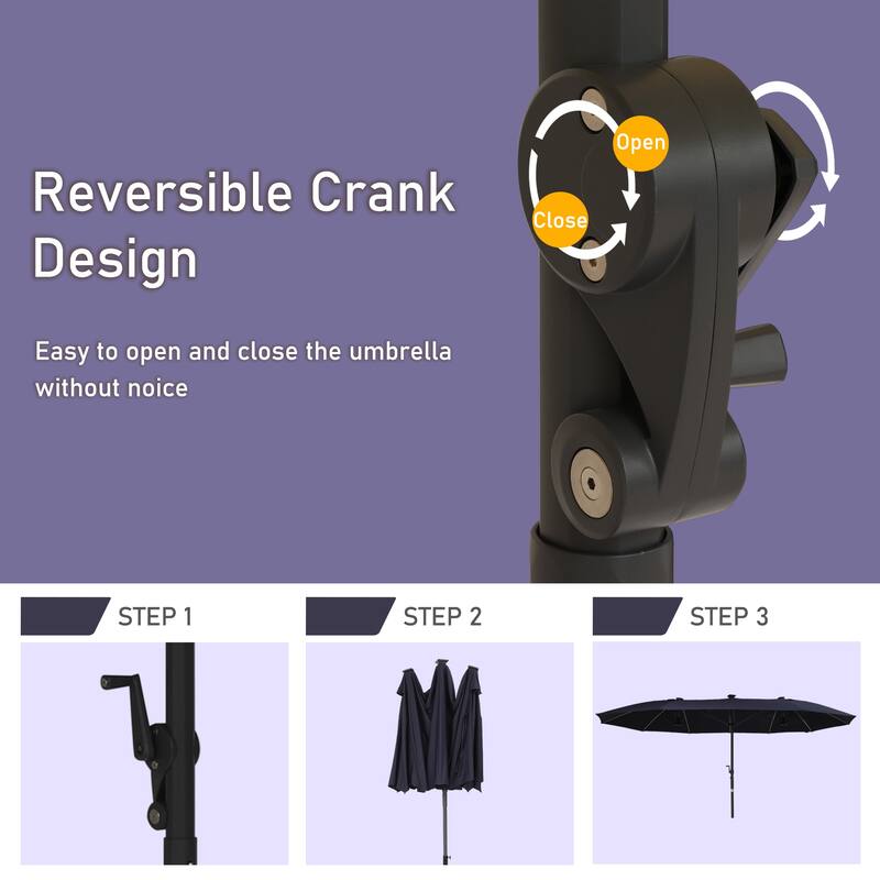 15ft Double-Sided Patio Umbrella with Lights Large Outdoor Umbrella