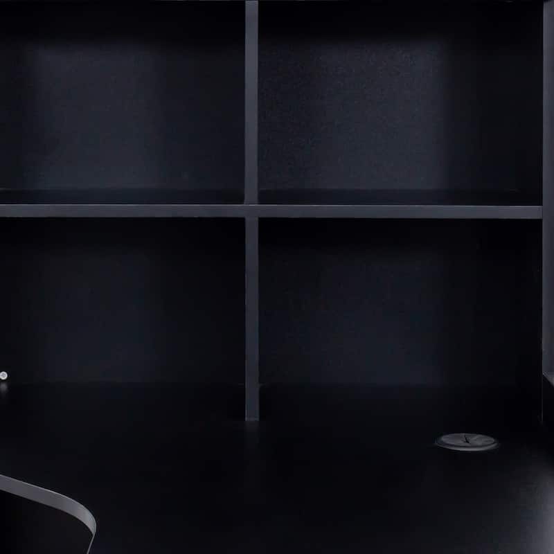 Bookshelf & Hutch, 2-in-1 L-Shaped Design, Large Working Space Student Desks Corner Desks