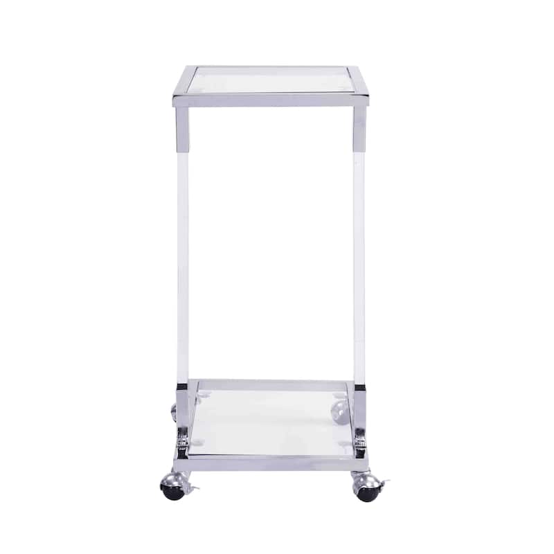 C-Shape Square Acrylic Side Table Sofa Table with Glass Top and Metal Base - 17.72"L×12.6"W×25.35"H