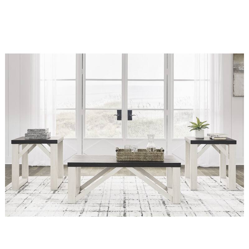 Signature Design by Ashley Dorrinson Antique White Table (Set of 3) - 48"W x 24"D x 17"H - 48"W x 24"D x 17"H - Antique White - Laminate