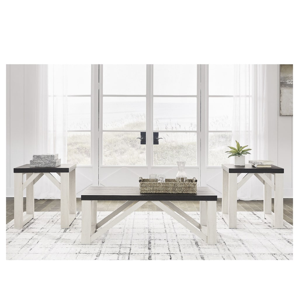 Signature Design by Ashley Dorrinson Antique White Table (Set of 3) - 48"W x 24"D x 17"H