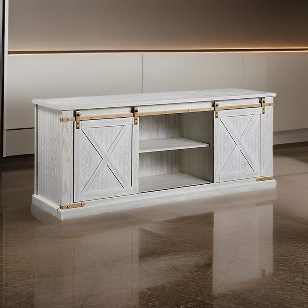 Bego 72 Inch TV Entertainment Console, Sliding Barn Door, Shelves, White