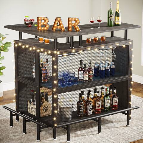 Home Bar Unit, L-shape Liquor Bar Table with Storage - N/A