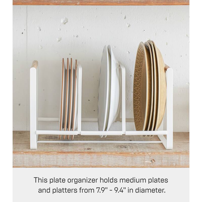 Yamazaki Home Vertical Plate Organizer, Steel and Wood, Holds 19.8 lbs - L 6.5 x W 13.58 x H 7.87 inches