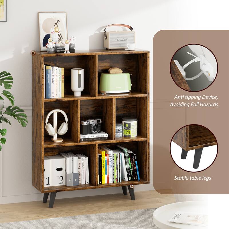 7 Cube Bookshelf, 3 Tier Storage Bookcase with Legs