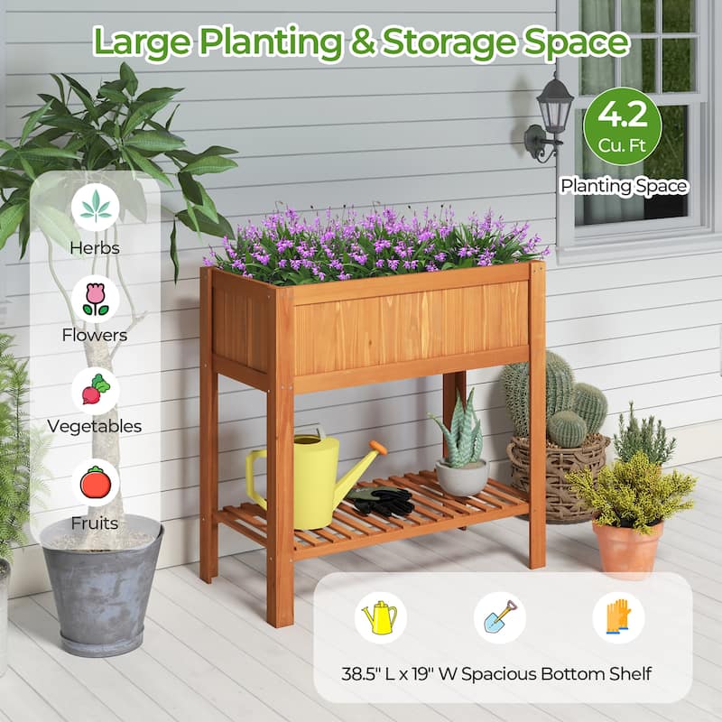 Gymax Raised Garden Bed 39'' L x 19.5'' W x 39'' H Fir Wood Planter