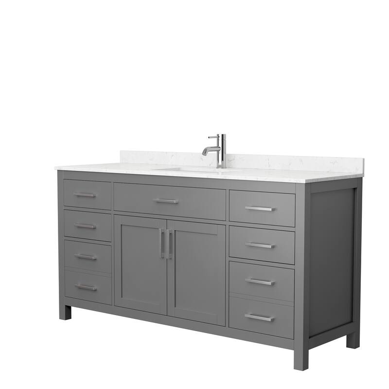 Beckett 66 Inch Single Vanity, Cultured Marble Top - Dark Gray, Nickel Trim,Carrara Cultured Marble Top