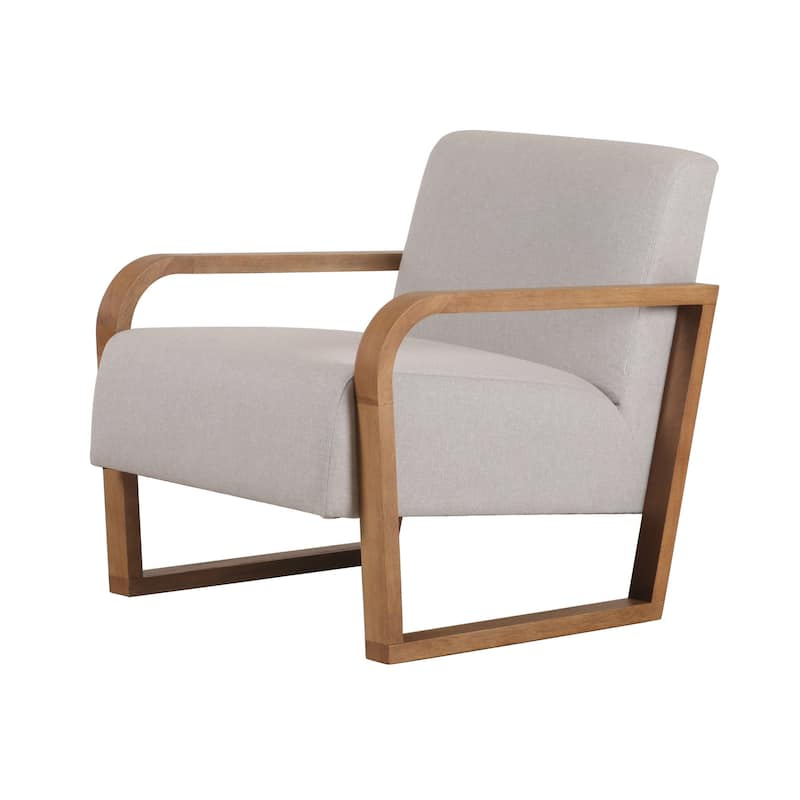 Modrest Sada Mid-Century Modern Beige Linen & Chestnut Accent Chair