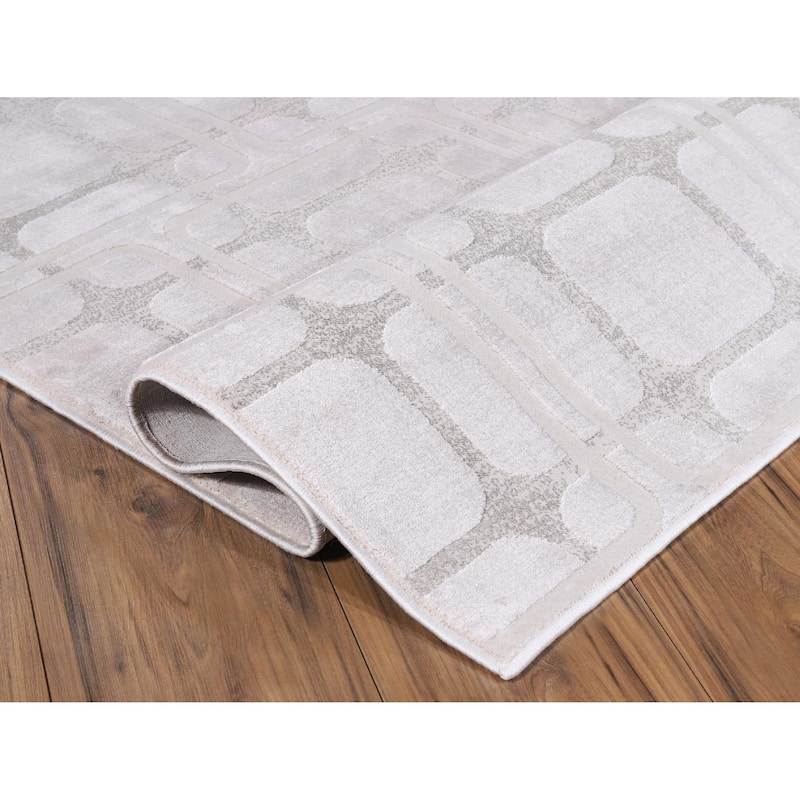 Hypnos Collection Silver and Beige Abstract Geometric Area Rug