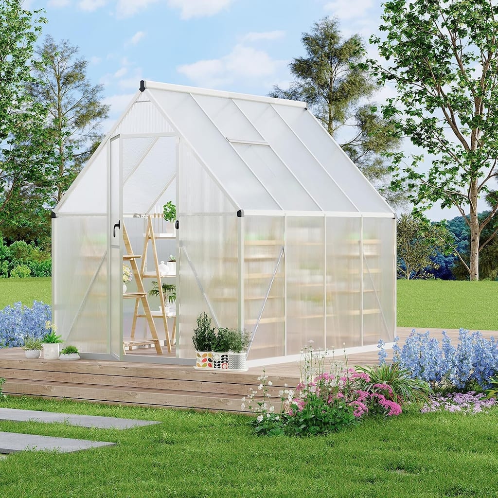 6'x7' Heavy Duty Polycarbonate Greenhouse for Outdoors Gardening, Silver